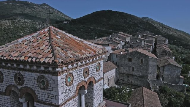 beautiful medieval town from drone in a summer day