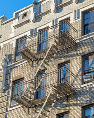 New York City Manhattam building facade with external stairs
