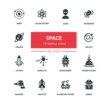 Space concept - line design silhouette icons set