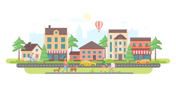 Town life - modern flat design style vector illustration