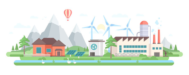 Eco-friendly factory - modern flat design style vector illustration