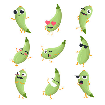 Funny zucchini - vector isolated cartoon emoticons