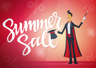 Summer sale - cartoon people characters illustration with calligraphy text