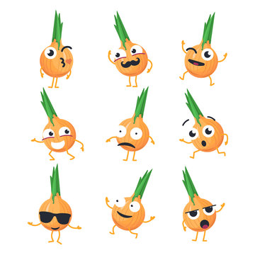 Funny onions - vector isolated cartoon emoticons
