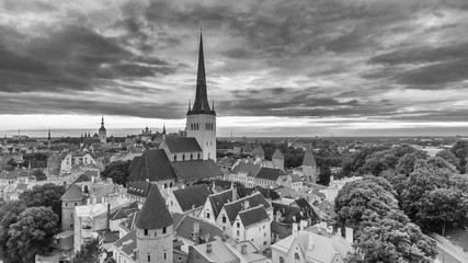 Tallin medieval town of Estonia - Aerial view at summer sunset