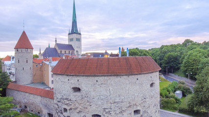 Tallin medieval town of Estonia - Aerial view at summer sunset