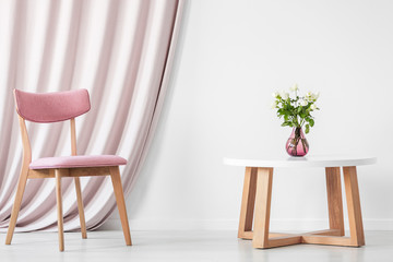 Pink drapes in elegenat interior