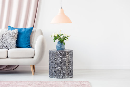 Pink and blue living room