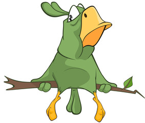 Fototapeta premium Illustration of a Green Parrot. Cartoon Character