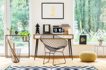 Yellow pouf in workspace
