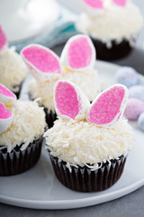Easter chocolate cupcakes with bunny ears
