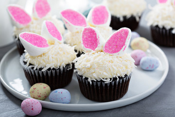 Easter chocolate cupcakes with bunny ears