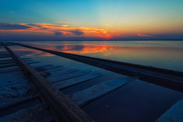 Obraz na płótnie Canvas Beauty sunset on salty lake in Altay, Siberia, Russia