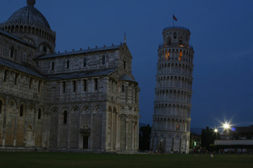 Summer. Italy. Pisa. Pisa Cathedral. Leaning Tower of Pisa. Night view