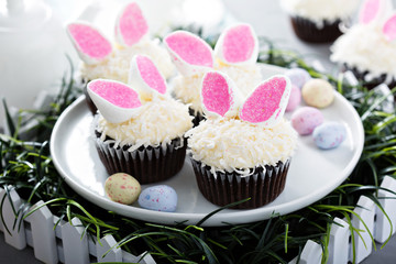 Easter chocolate cupcakes with bunny ears