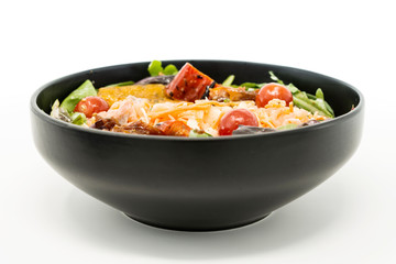 Delicious fresh salad and olive oil