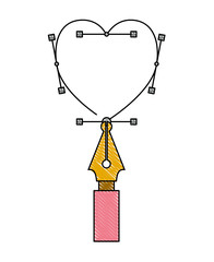 heart design sketch with fountain pen in colored crayon silhouette vector illustration