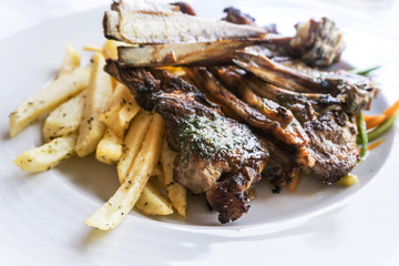 juice roasted lamb chops on the table