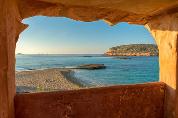 Cala Comte beach on the island of Ibiza, Balearic Islands.