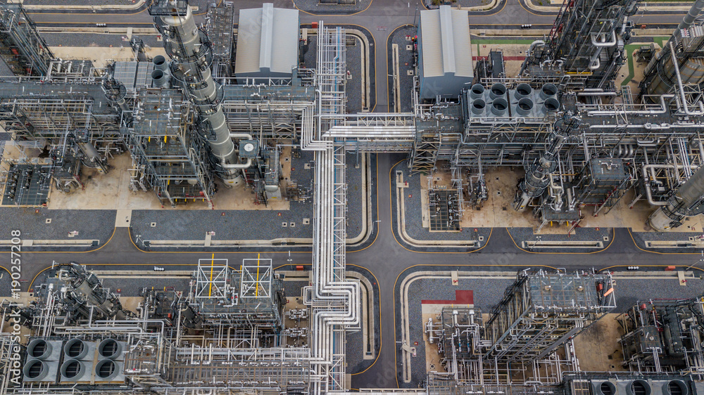 Wall mural Aerial view of large oil refinery, refinery plant, refinery factory.