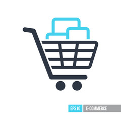 Shopping cart with boxes icon