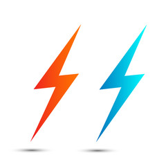 Lightning flat icons set. Simple icon storm or thunder and lightning strike isolated.