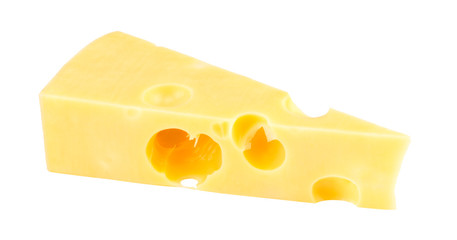 Piece of cheese isolated on a white background. With clipping path