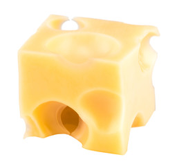cheese cube slice isolated on a white background