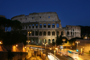 Summer. Italy. Rome. Night view of the Colosseum