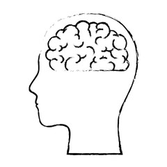 human face silhouette with brain inside in black blurred contour vector illustration