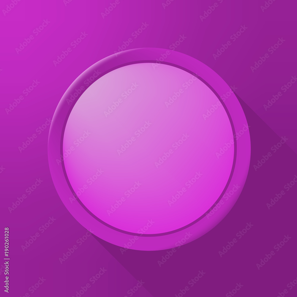 Poster purple circular plastic button on color background . isolated vector element