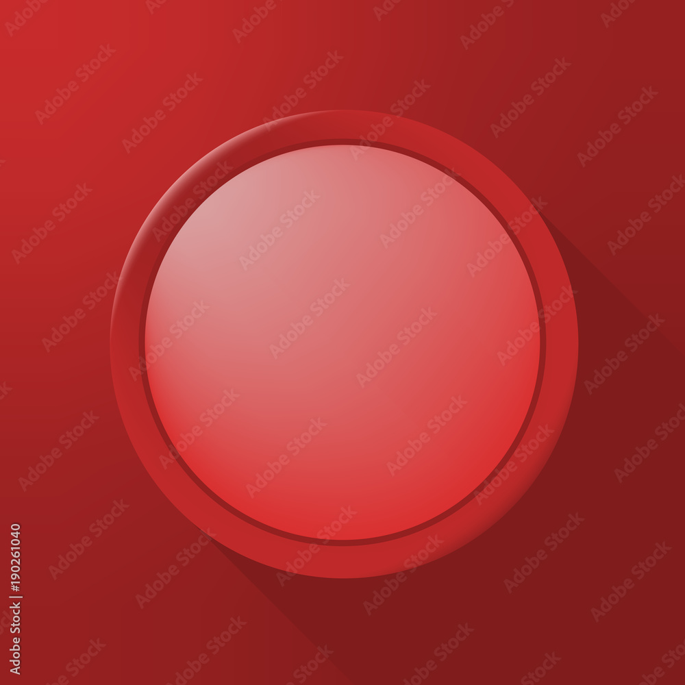 Poster red circular plastic button on color background . isolated vector element