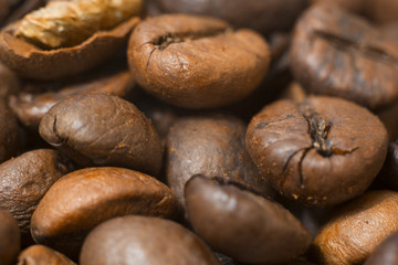 Photo of coffee beans of medium level roasting, close-up