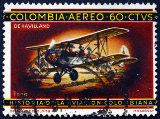 Postage stamp Colombia 1965 De Havilland biplane