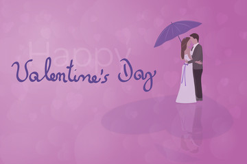 Valentine’s day. Background with hearts and couple. Text: Happy Valentine’s Day.