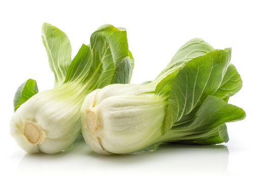 Two bok choy (Pak choi) isolated on white background fresh raw.