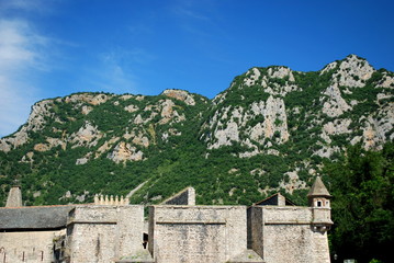 The fortifications of the pretty walled town of Villfranche de Conflent in the south of France. This medieval city dates back to the 11th century