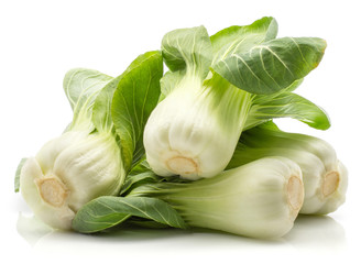 Bok choy (Pak choi) stack isolated on white background four fresh cabbages.