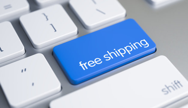 Free Shipping - Caption on the Blue Keyboard Key. 3D.