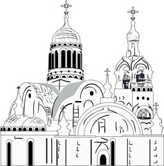 orthodox small charch sketch on white background