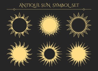 Fototapeta premium Sun symbols. Vintage starburst mystical icons or spiritual geometry star logo signs