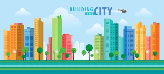 White Building in the City, skyscraper Perspective. Architecture vector.