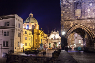Fototapeta na wymiar old stone bridge Charles Prague medieval landmark night travel