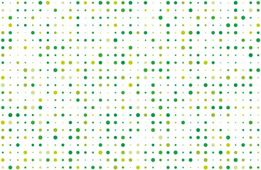 Dotted background with circles, dots, point different size, scale. Halftone pattern. Green on white color Vector illustration