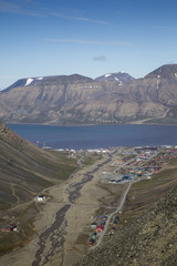 Small town of Longyearbyen in archipelago of Svalbard