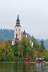 Ancient baroque church on Bled Island in Slovenia