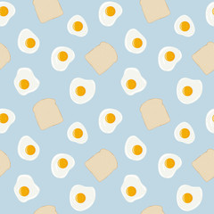 
Fried eggs and toast bread breakfast seamless pattern. Fresh toasted bread and fried eggs. Yummy breakfast. Vector hand drawn illustration seamless pattern. - 190266461