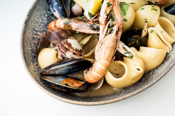 closeup mix seafood Shrimp and Mussels salad
