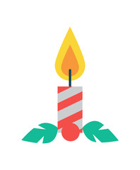 Candle of Red Color Christmas Vector Illustration