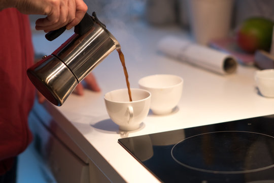 Wake up: pouring coffee from a moka pot